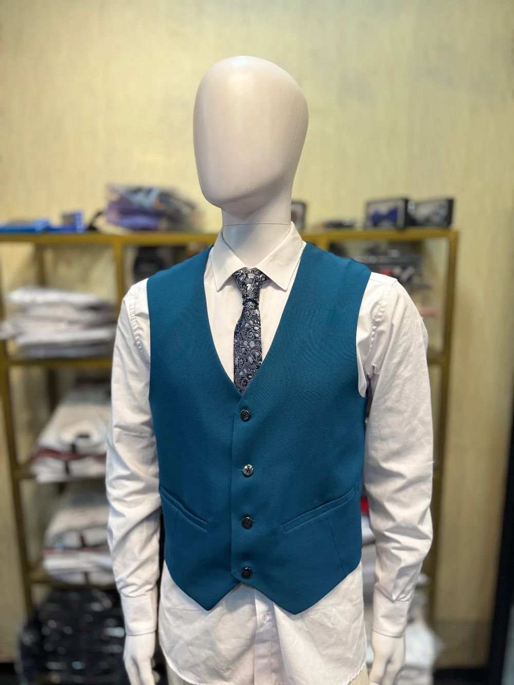 Peacock Blue Mat Waistcoat
