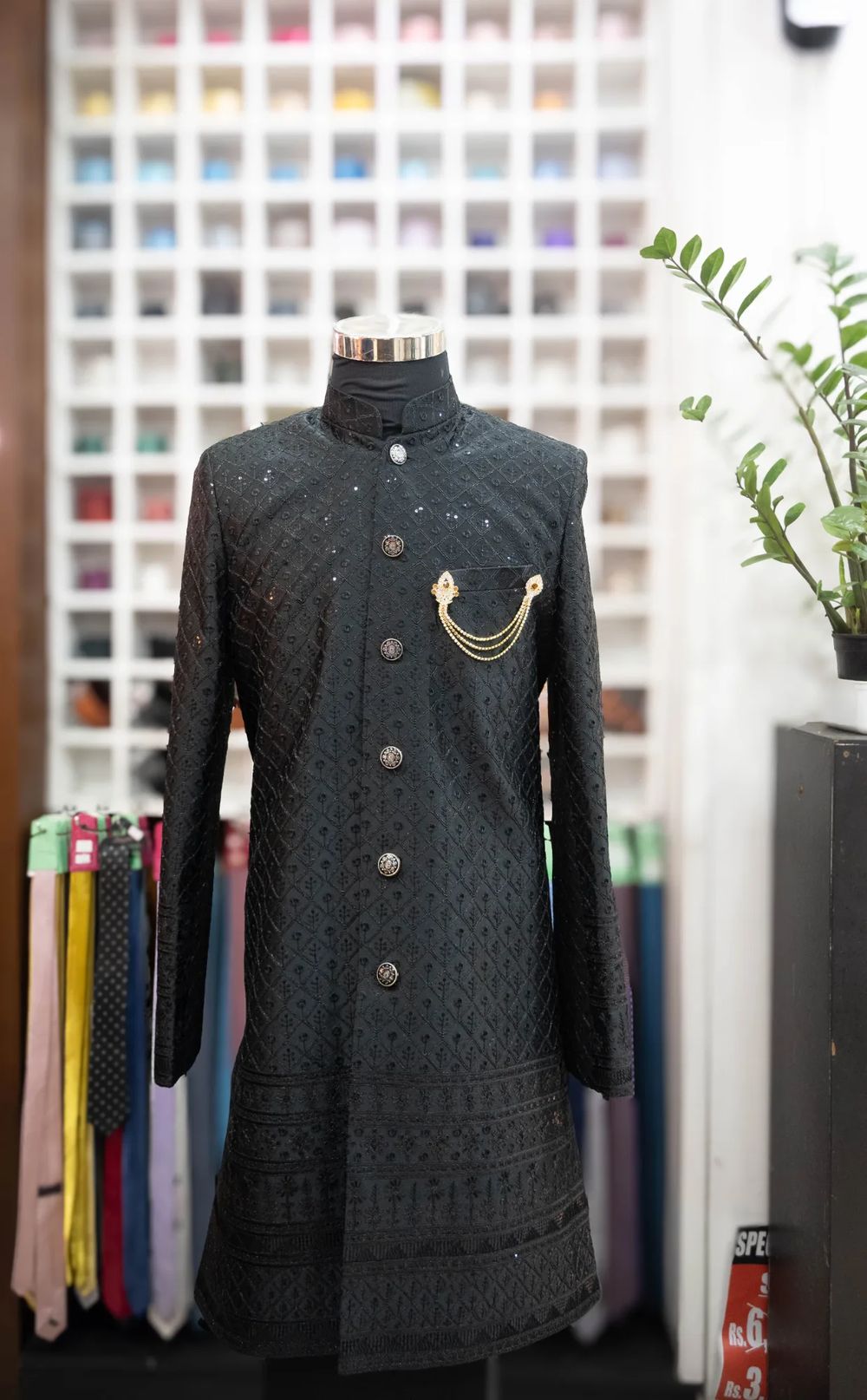 Black Printed Sherwani