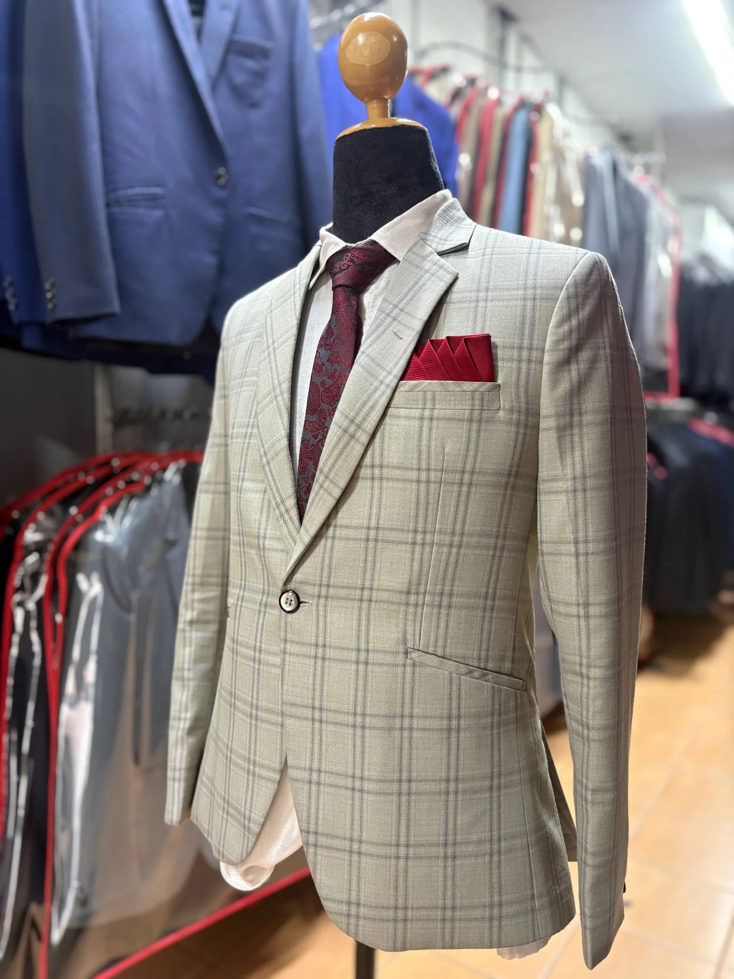 Check Cream Tailored Blazer